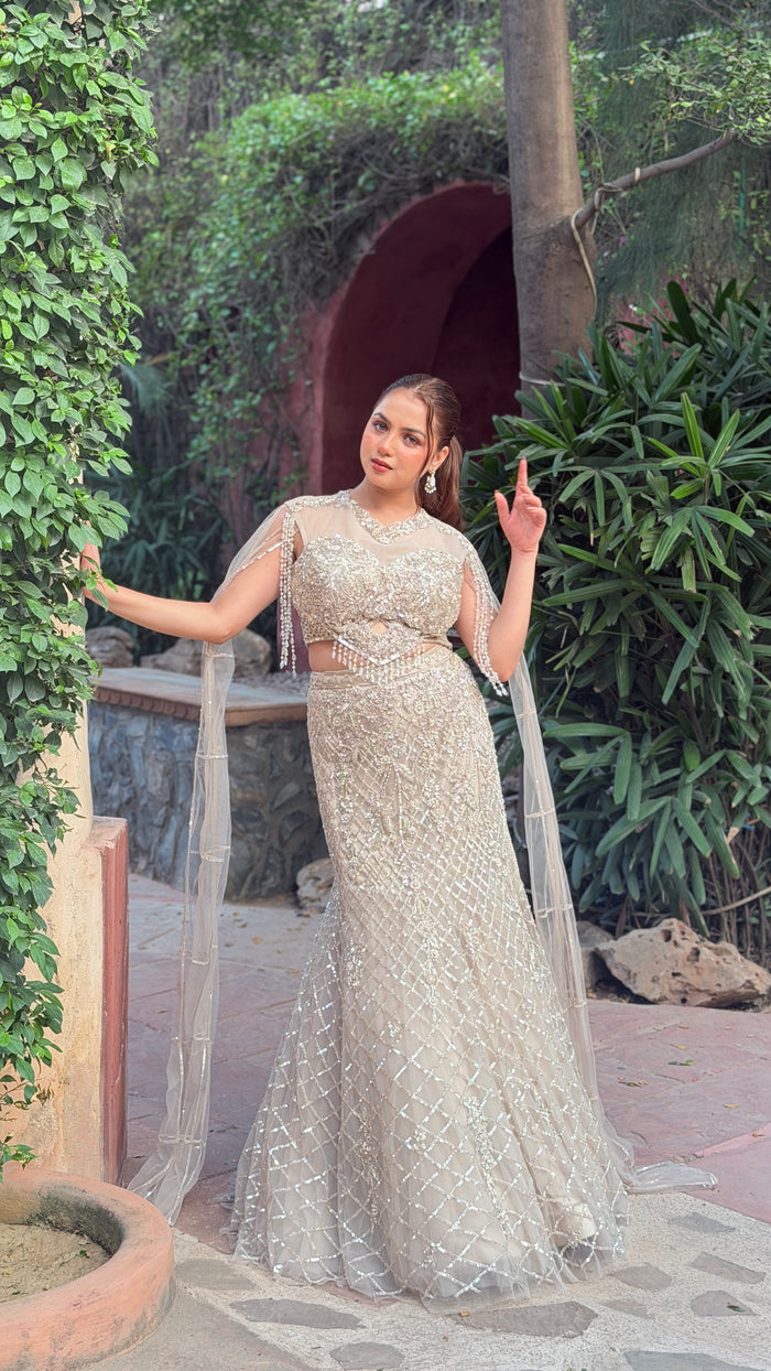 Luxury Fish Cut Lehenga with Zarkan & Sequin Handwork Blouse