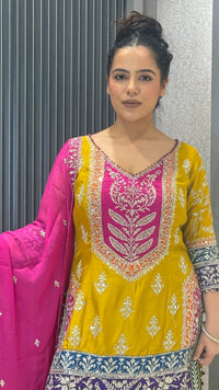 Chinon Garara Suit Set with Sequin & Neem Zari Handwork