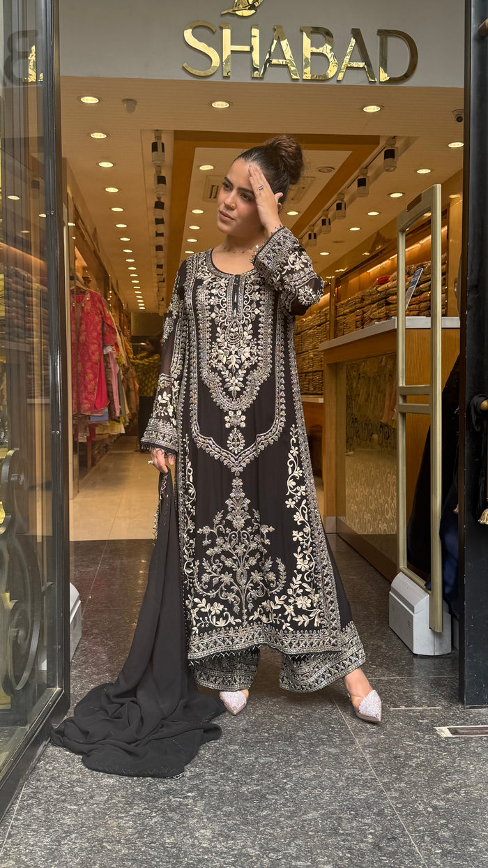 Metallic Beads & Thread Embroidered Designer Suit Set | Premium Occasion Wear (15 days delivery time)