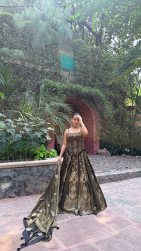 Banarasi Shimmer Silk Lehenga with Thread Hand-Embroidered Blouse