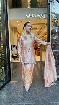 Budget-Friendly Dori Work Suit Set in Shimmer Silk | Sizes Up to 46