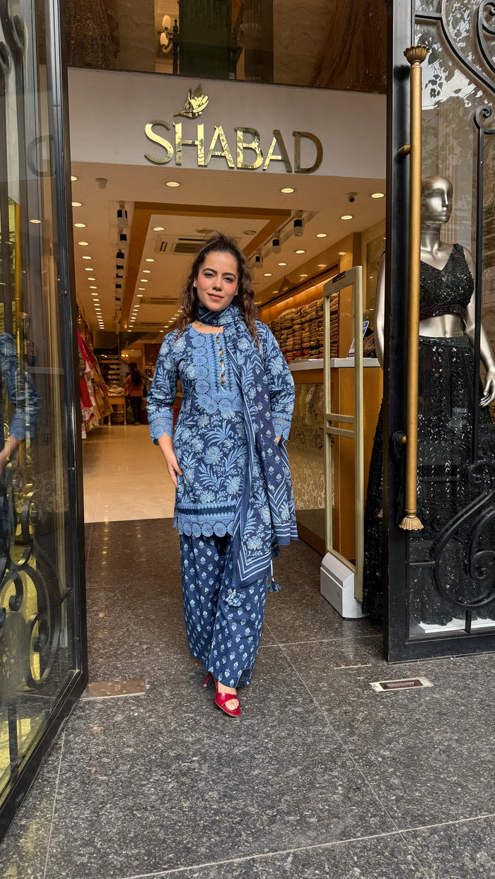 Budget-Friendly Printed Cotton Suit Set with Farshi Salwar & Lace Work | Women’s Ethnic Wear