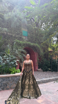 Banarasi Shimmer Silk Lehenga with Thread Hand-Embroidered Blouse