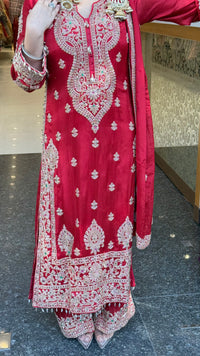 Designer Chinon Suit Set with Multicolour Stone & Beads Work (customisation available for 46/48 size)