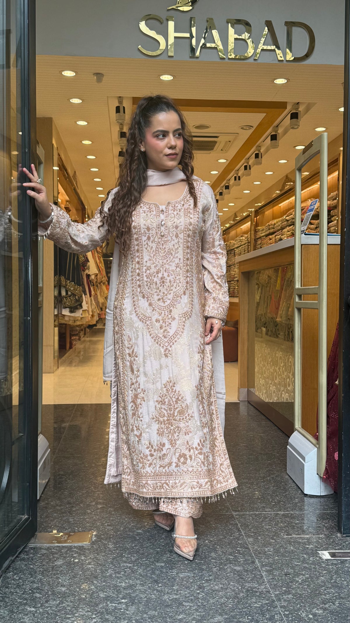 Pakistani Suit Set with banarsi weaving  shirt &  Beads handwork