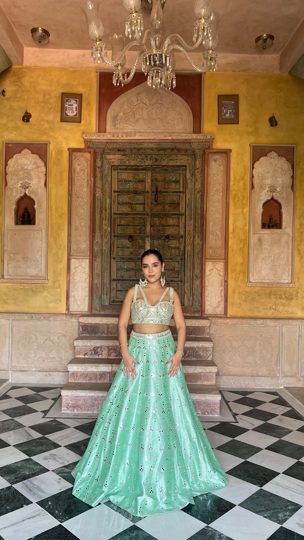 Elegant Raw Silk Lehenga with Intricate Mirror Work