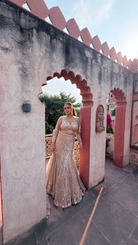 Fish-Cut Lehenga with cutdana, Pearls & Sequin Work | Designer Lehenga