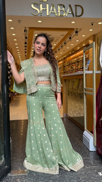 Banarsi Shimmer Indo-Western Set with Handwork Mirror Jacket | Upto Size 40