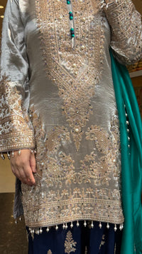 Shimmer Silk Beaded Suit Set with Chinon Salwar Style Pant