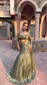 Shimmer Tissue Lehenga with Stone, Sequin, Pearl, Swarovski & Cutdana Work