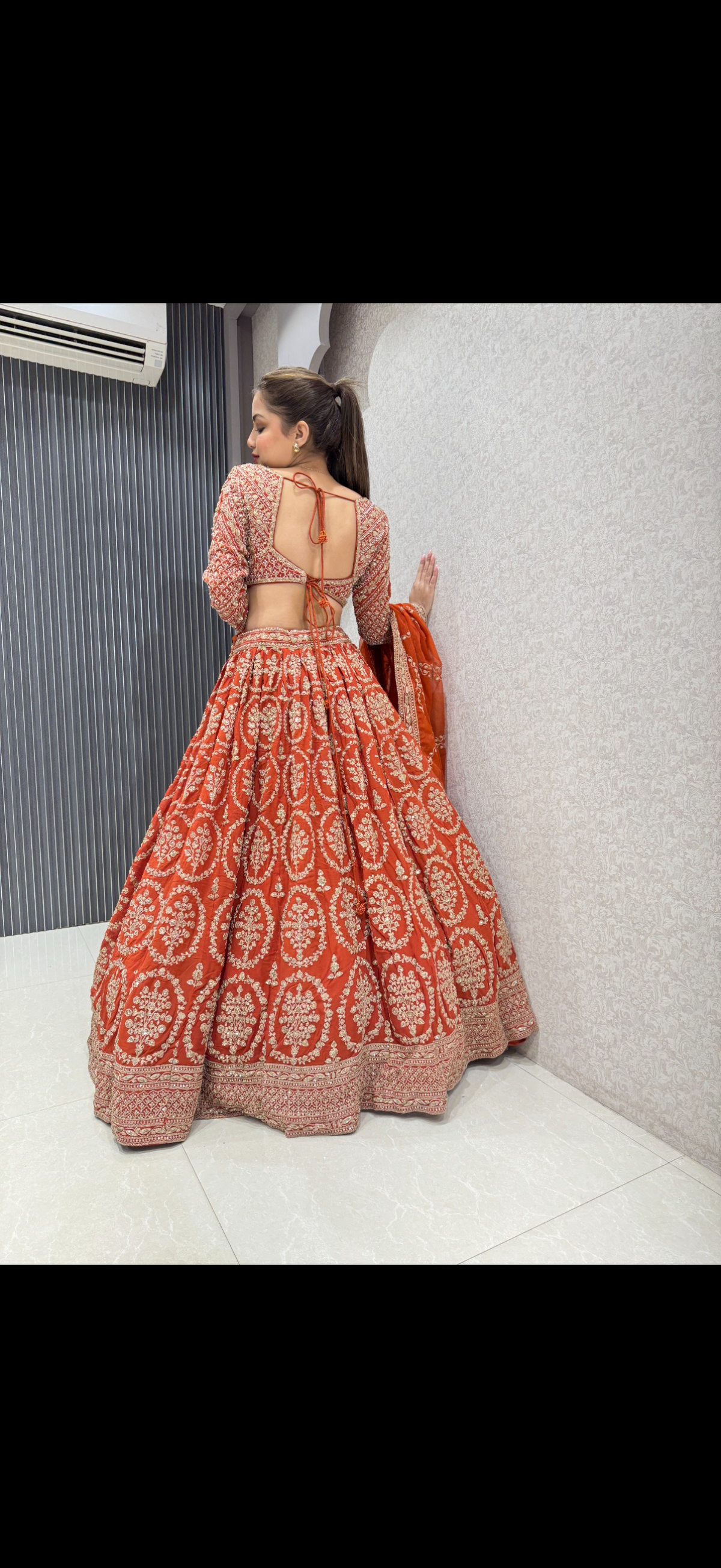 Georgette Aari Work Sequin Lehenga Set with Organza Dupatta | Up to Size 44