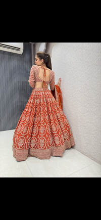 Georgette Aari Work Sequin Lehenga Set with Organza Dupatta | Up to Size 44