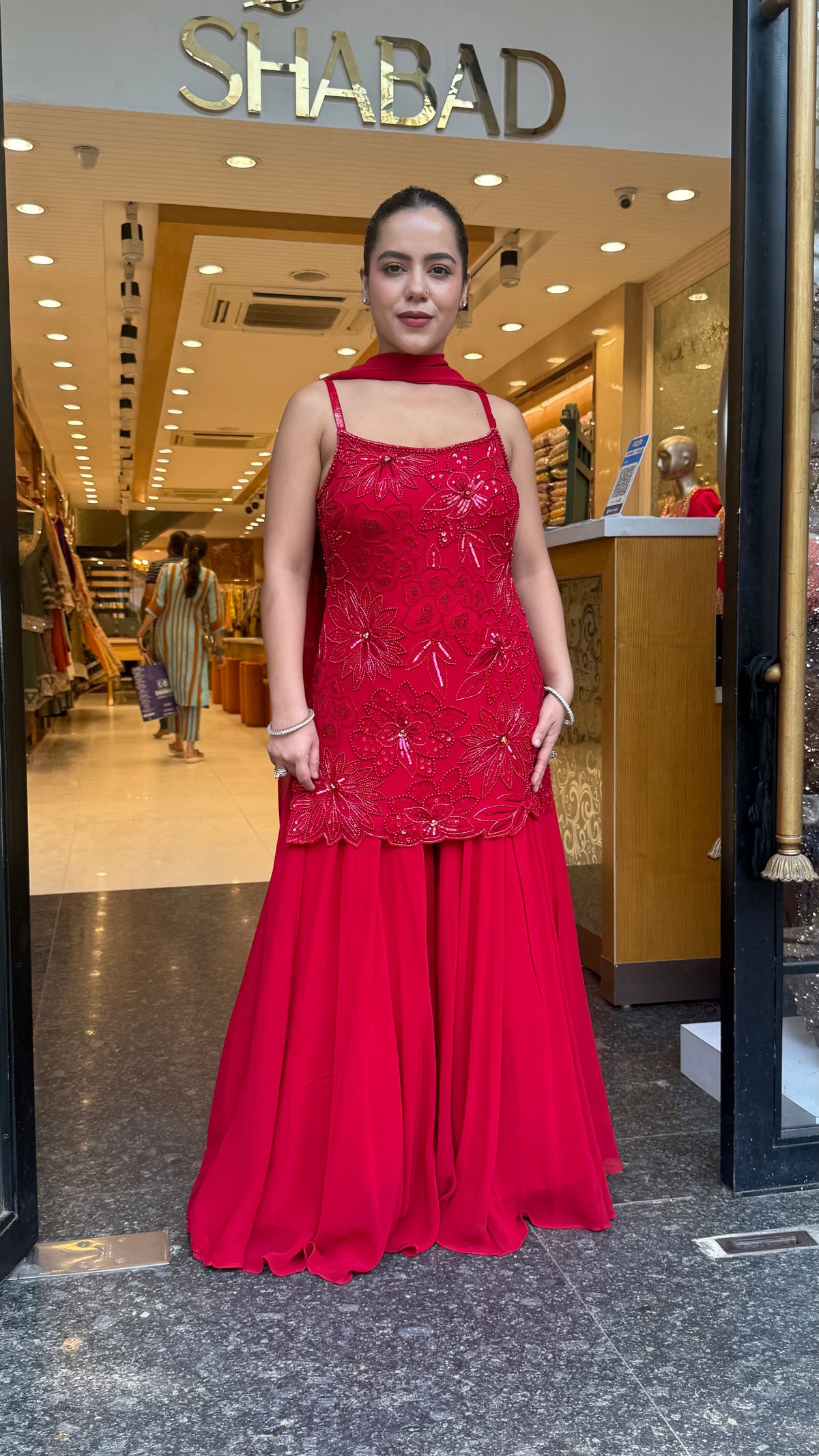 Designer Georgette Suit Set with Handwork Cutdana, Sequins & Pearl Embellishments