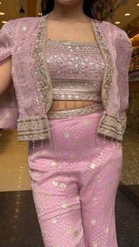 Banarsi Shimmer Indo-Western Set with Handwork Mirror Jacket | Upto Size 40
