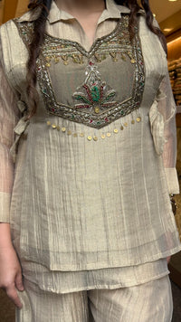 Crush Shimmer Tissue Metal Dabka & Beads Work Co-ord Set | Partywear Collection