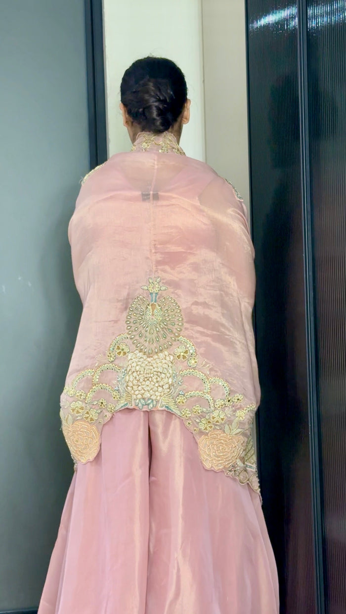 Shimmer Silk Indo-Western 3-Piece Set with Pearl & Cutdana Work