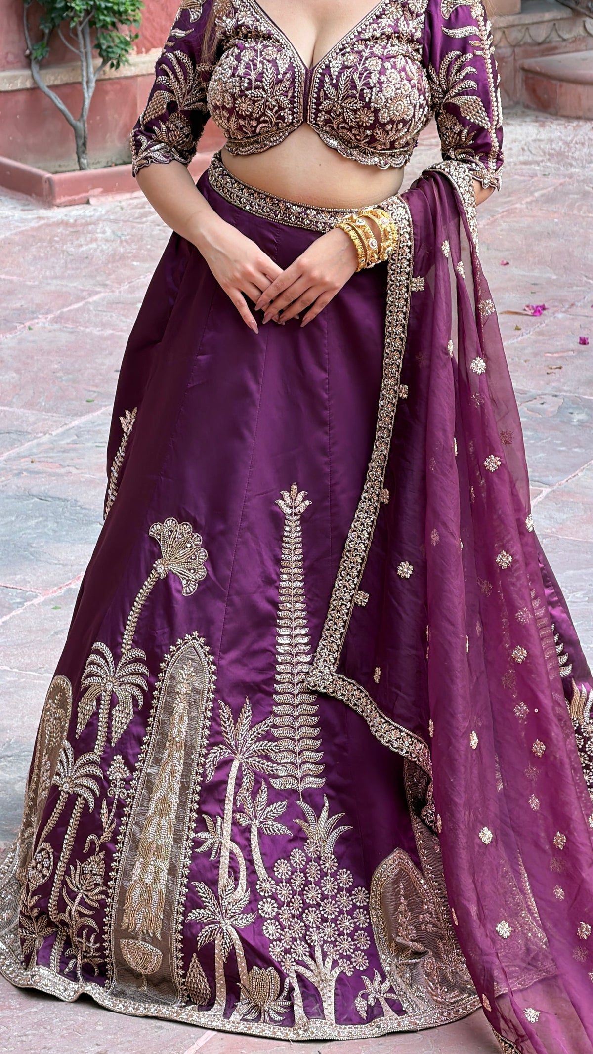 Designer Tafta Silk Lehenga with Thread Embroidery, Beads, Sequins & Pearl Work