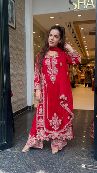 Designer Chinon Suit Set with Beads Work | Sizes Up to 42