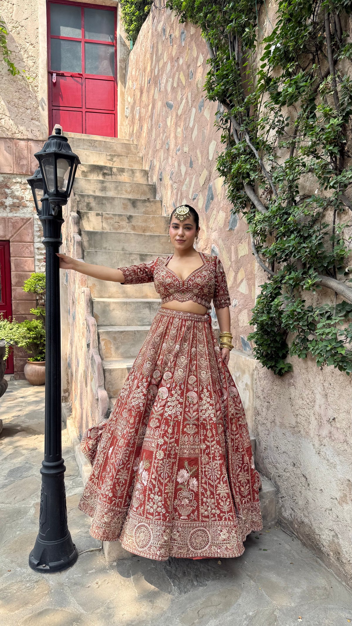 Pure Raw Silk Dori & Thread Embroidered Lehenga with Pearl, Sequin & Stone Detailing