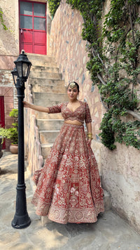 Pure Raw Silk Dori & Thread Embroidered Lehenga with Pearl, Sequin & Stone Detailing