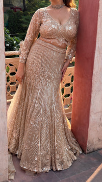 Fish-Cut Lehenga with cutdana, Pearls & Sequin Work | Designer Lehenga