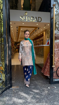 Shimmer Silk Beaded Suit Set with Chinon Salwar Style Pant