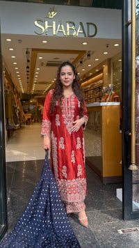 Beads & Thread Embroidered Dupion Silk Suit Set | Festive & Wedding Wear | Size Up to 46