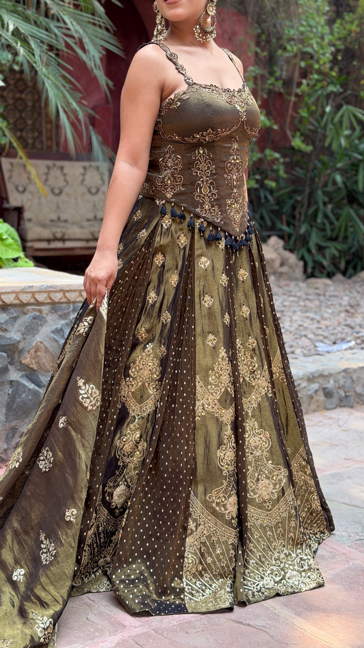 Banarasi Shimmer Silk Lehenga with Thread Hand-Embroidered Blouse