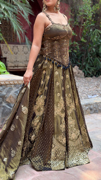 Banarasi Shimmer Silk Lehenga with Thread Hand-Embroidered Blouse