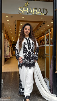 Designer Short Pakistani Suit Set with Sequin, Thread Embroidery & Pearl Detailing | upto size 44