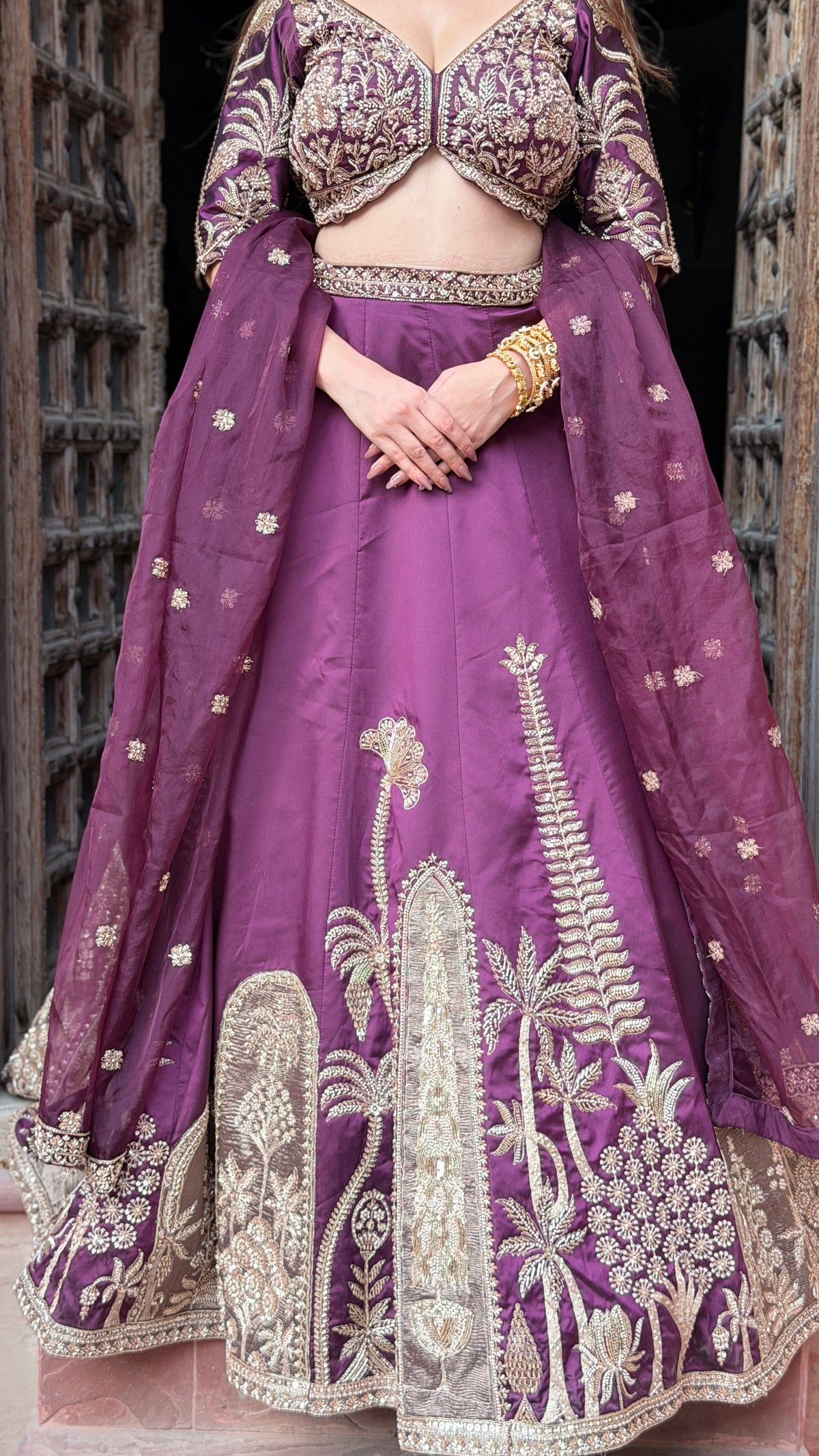 Designer Tafta Silk Lehenga with Thread Embroidery, Beads, Sequins & Pearl Work
