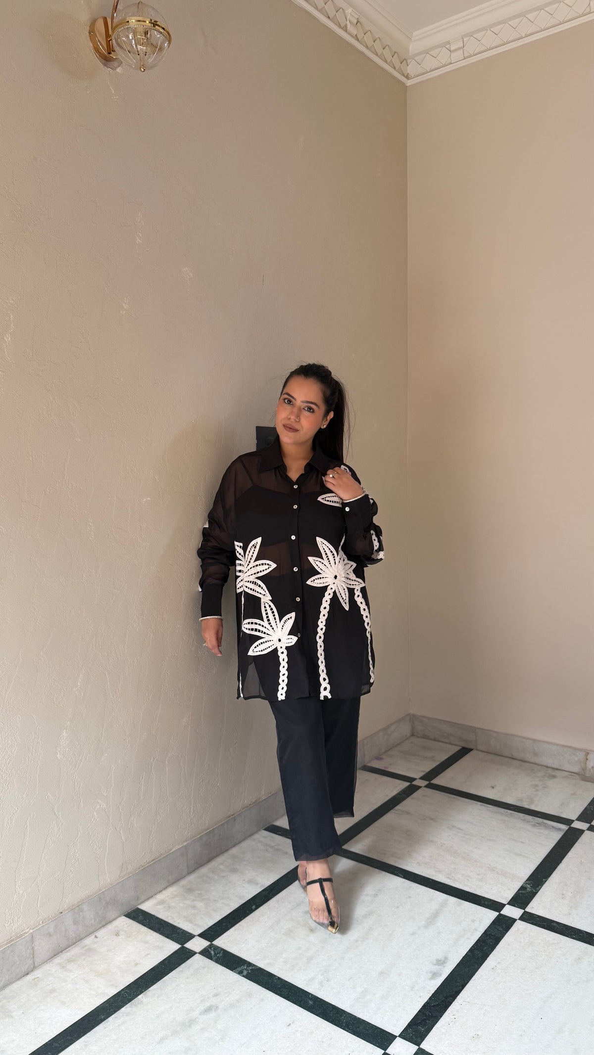 Thread Embroidered Coord Set in Luxe Satin Silk Fabric