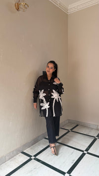 Thread Embroidered Coord Set in Luxe Satin Silk Fabric