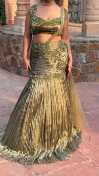 Shimmer Tissue Lehenga with Stone, Sequin, Pearl, Swarovski & Cutdana Work