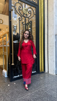Rayon Cotton Farshi Salwar Co-ord Set with Lace Work Neckline & Sleeves