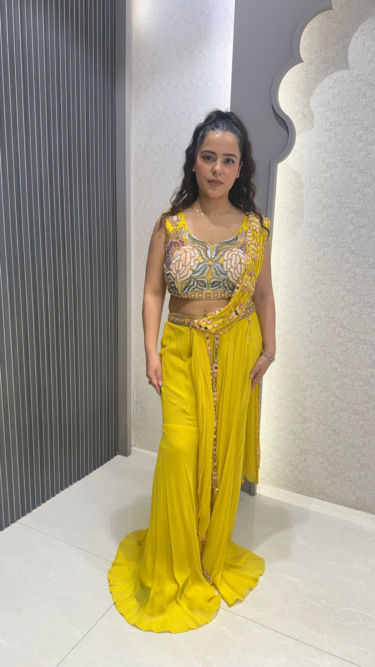 Multicolor Pearl & Cutdana Indo-Western Set with Garara Bottoms