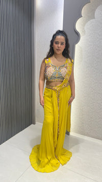 Multicolor Pearl & Cutdana Indo-Western Set with Garara Bottoms