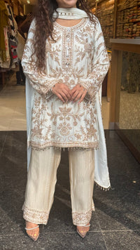 Beads Embellished Designer Suit Set with Brocade Pants