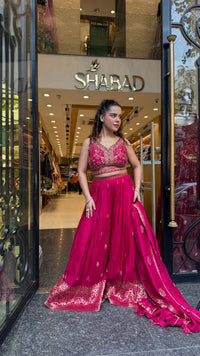 Silk Indo-Western Set with Dabka, Pearl & Stone Work Blouse and Banarasi Weaving Bottom