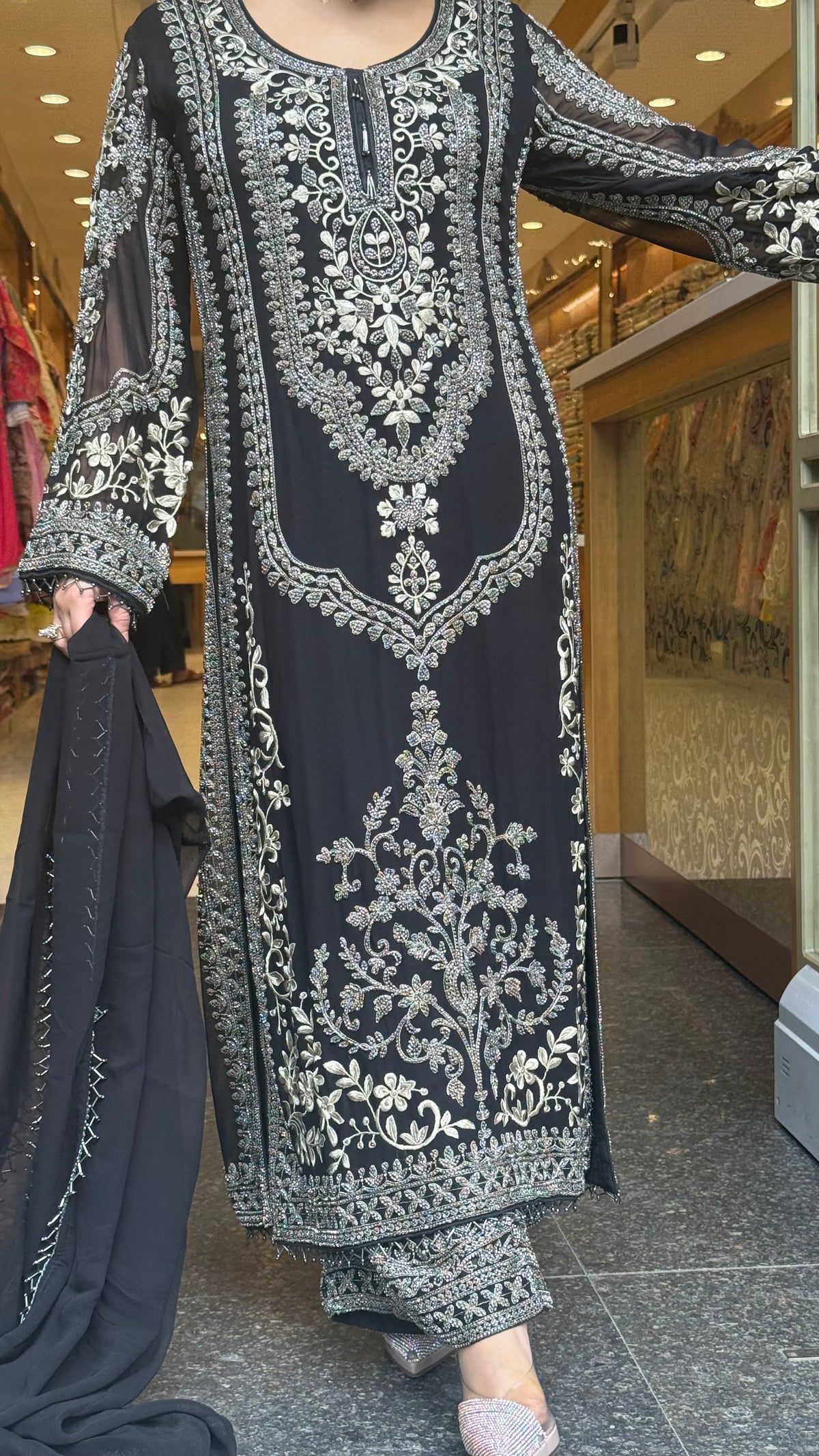 Metallic Beads & Thread Embroidered Designer Suit Set | Premium Occasion Wear