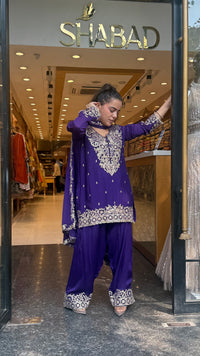 Designer Chinon Suit Set with Dori & Sequin Work