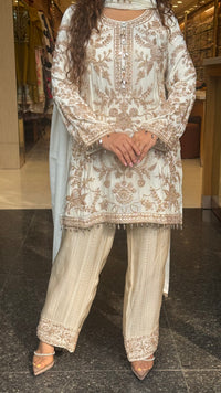Beads Embellished Designer Suit Set with Brocade Pants