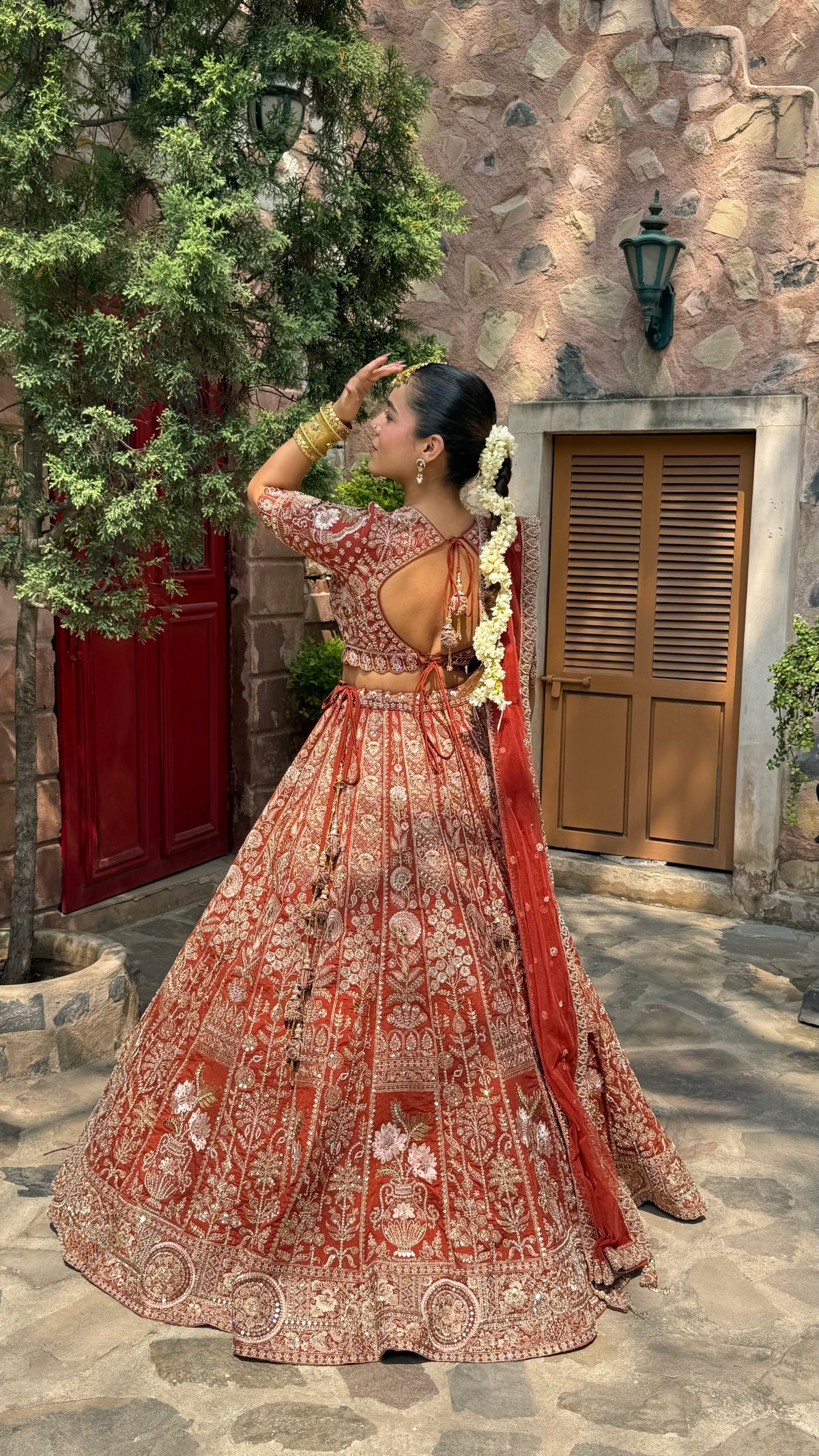 Pure Raw Silk Dori & Thread Embroidered Lehenga with Pearl, Sequin & Stone Detailing