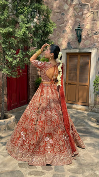 Pure Raw Silk Dori & Thread Embroidered Lehenga with Pearl, Sequin & Stone Detailing