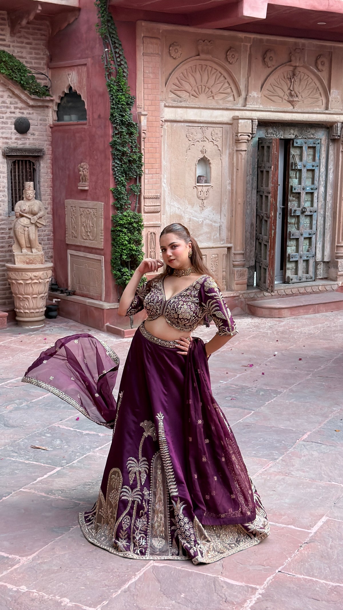 Designer Tafta Silk Lehenga with Thread Embroidery, Beads, Sequins & Pearl Work
