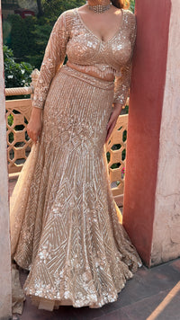 Fish-Cut Lehenga with cutdana, Pearls & Sequin Work | Designer Lehenga