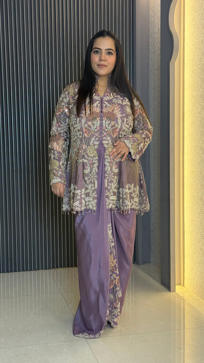 Black Bead & Thread Embroidered Indo-Western Set