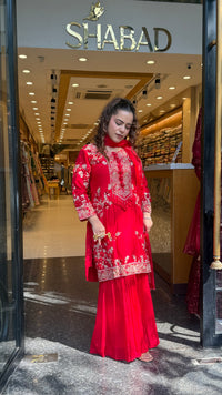 Silk Suit Set with Chinon Garara – Dori, Pearl & Gotta Detailing