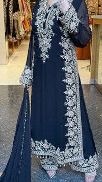 Elegant Georgette Thread Embroidered & Beaded Suit Set ( 46 size sides will be plain customisation available if handwork needed )