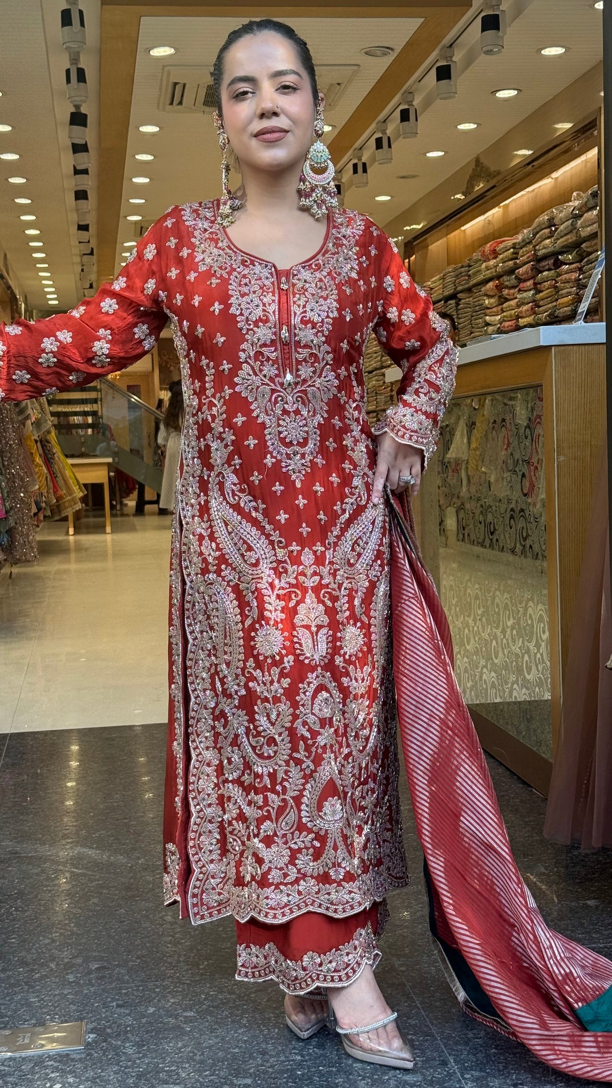 Elegant Satin Silk Suit Set with Multicolour Stone & Beads Work | Size Up to 46